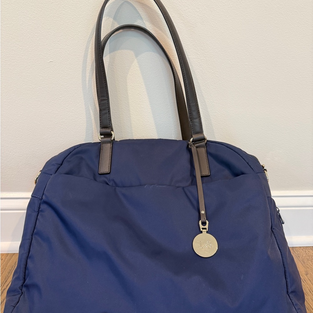 Navy Laptop Tote Bag with Leather Handles